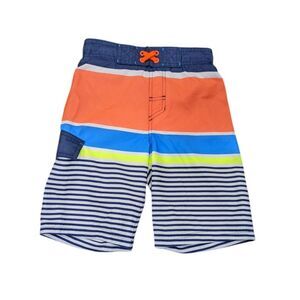 Cat & Jack Orange Blue Colorblock Stripes Swim Trunks Board Shorts Boys Sze 8 10